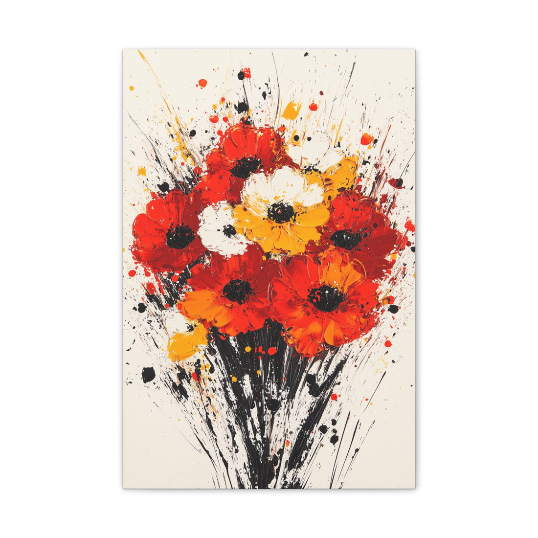 Red & Yellow Poppy Bouquet Canvas Art — Stretched Floral Wall Decor