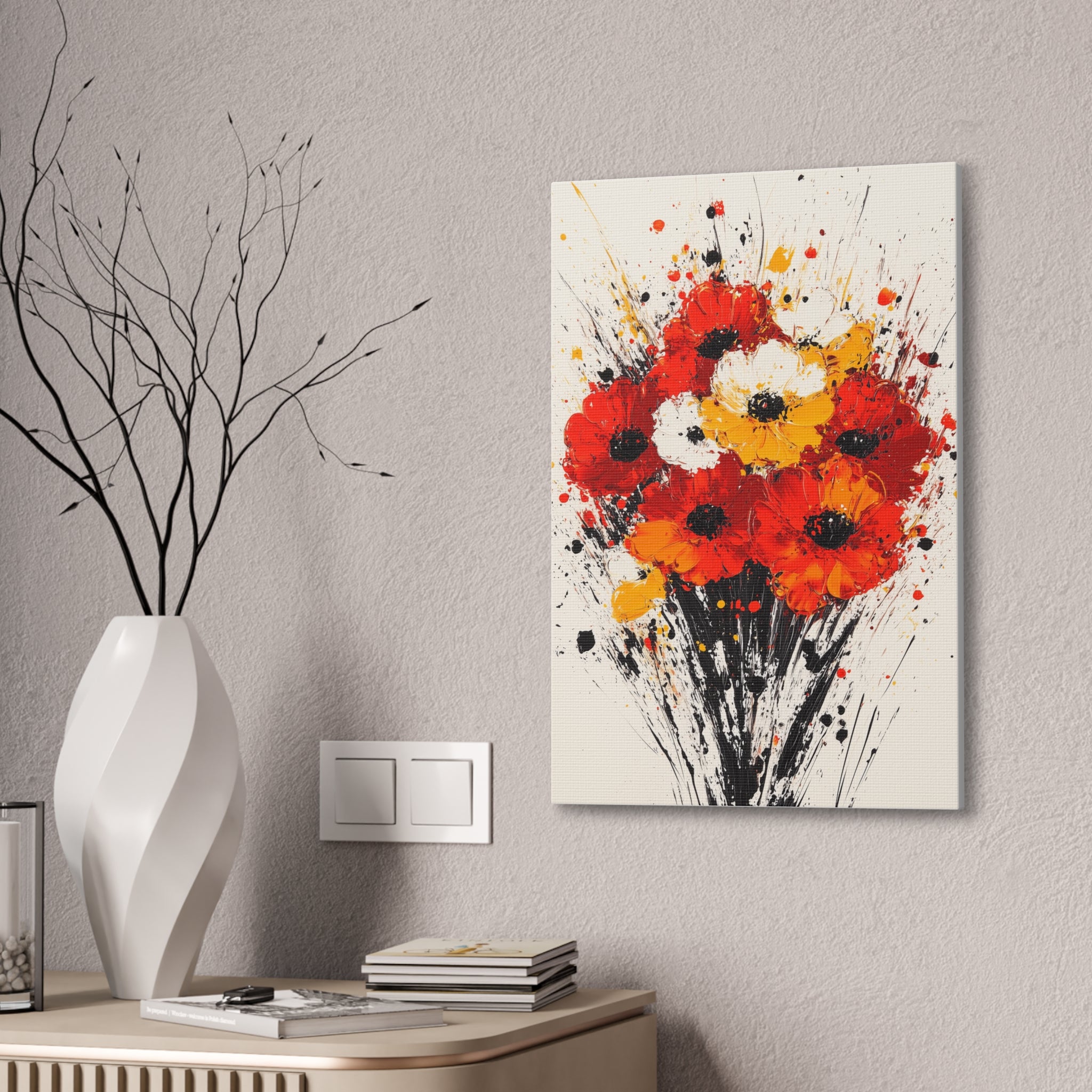 Red & Yellow Poppy Bouquet Canvas Art — Stretched Floral Wall Decor