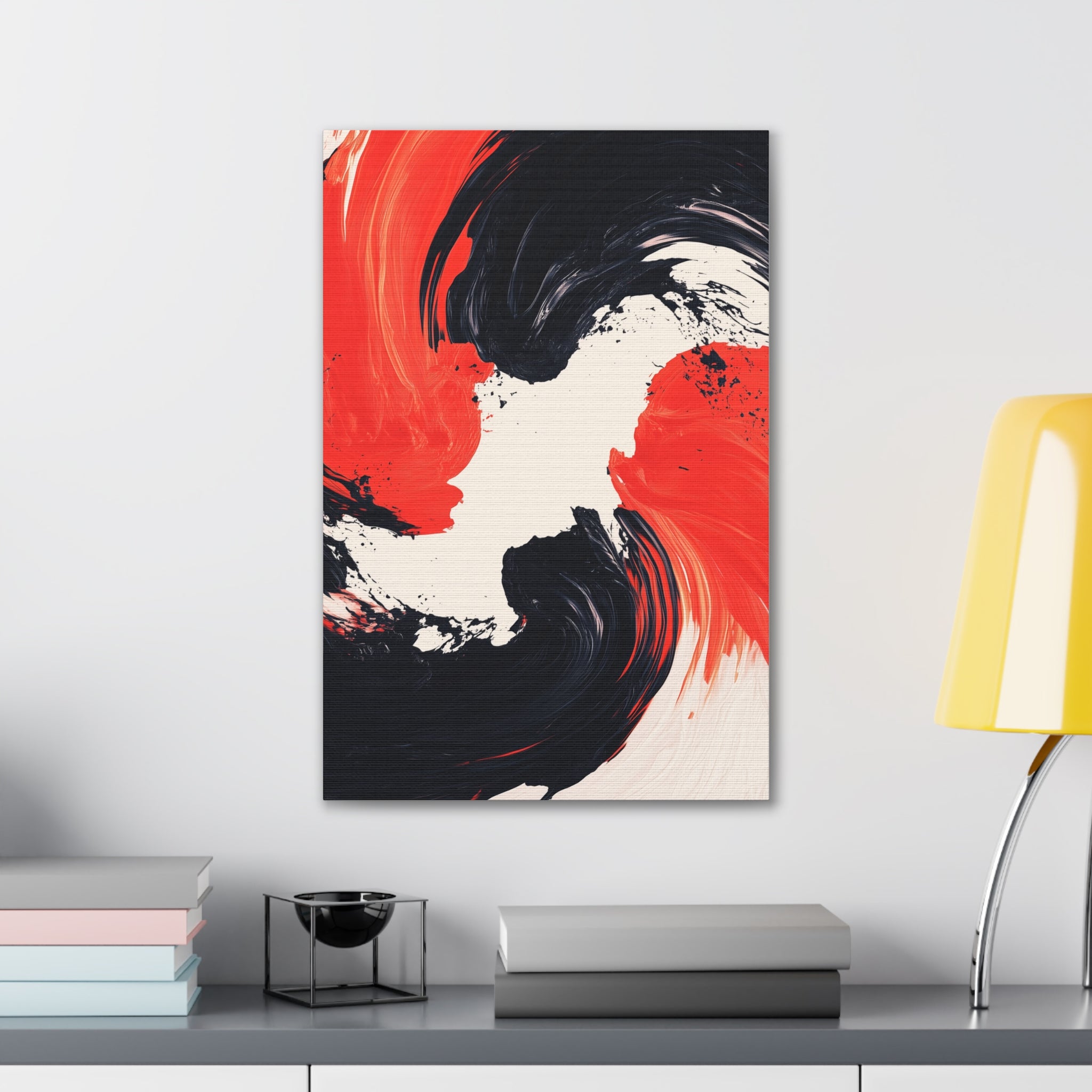 Abstract Red & Black Swirl Canvas Art – Modern Stretched Wall Decor