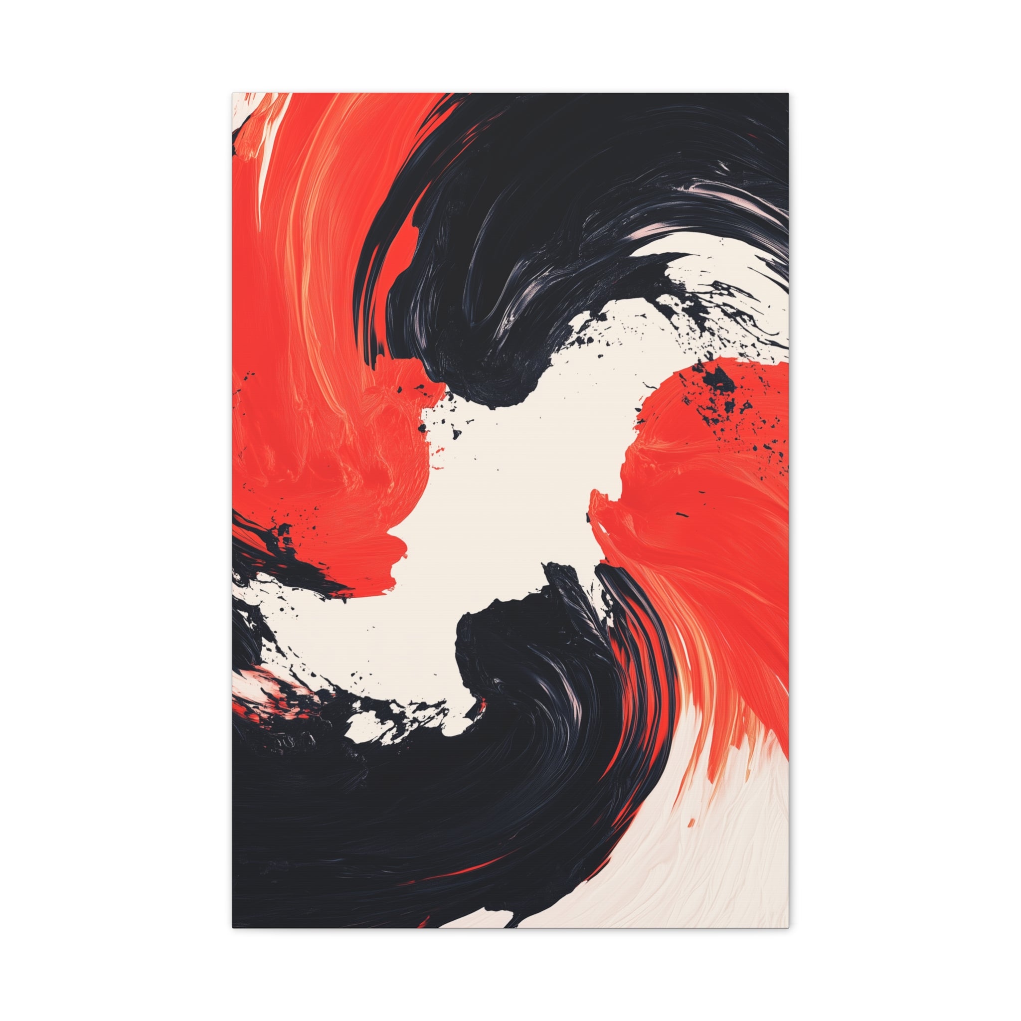 Abstract Red & Black Swirl Canvas Art – Modern Stretched Wall Decor