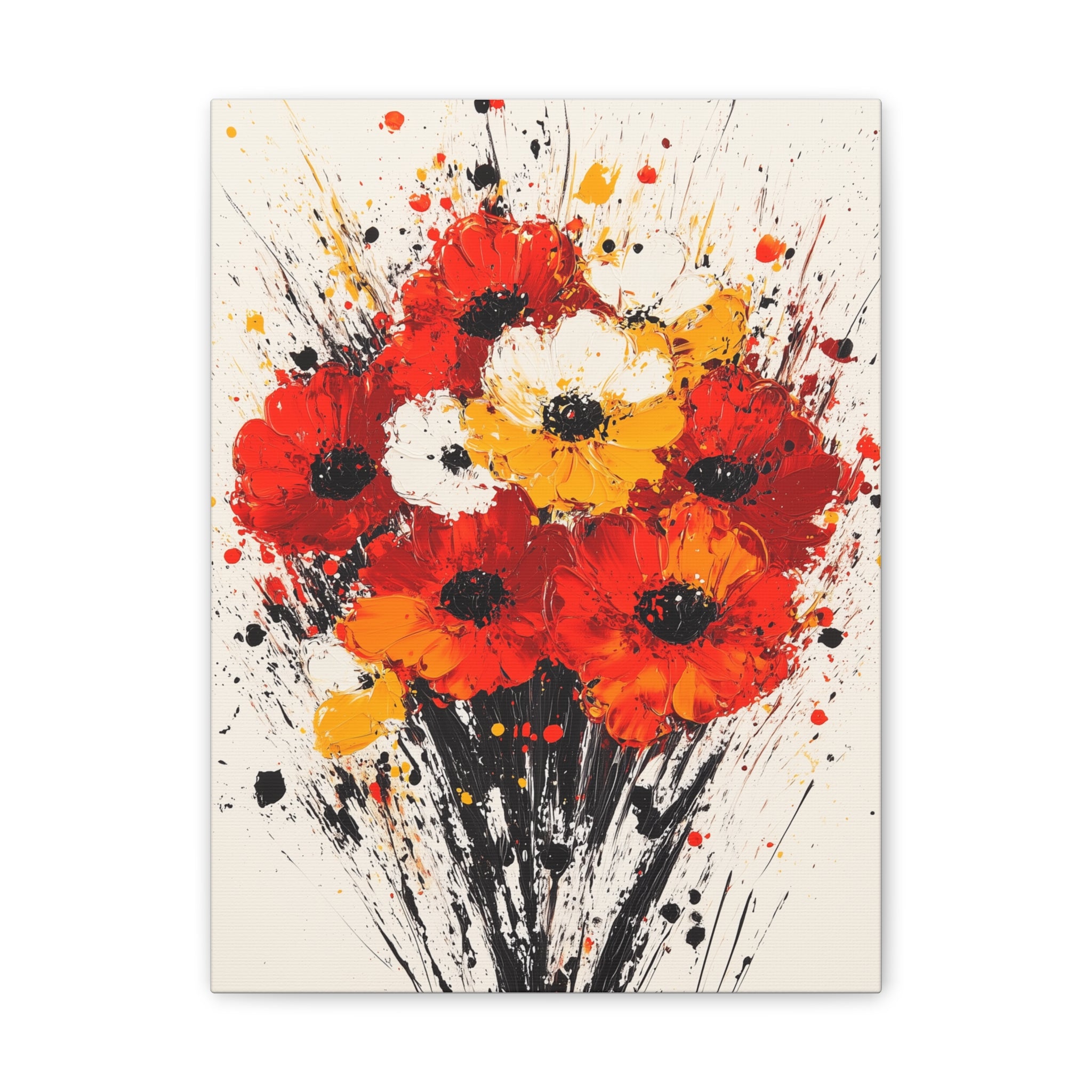 Red & Yellow Poppy Bouquet Canvas Art — Stretched Floral Wall Decor