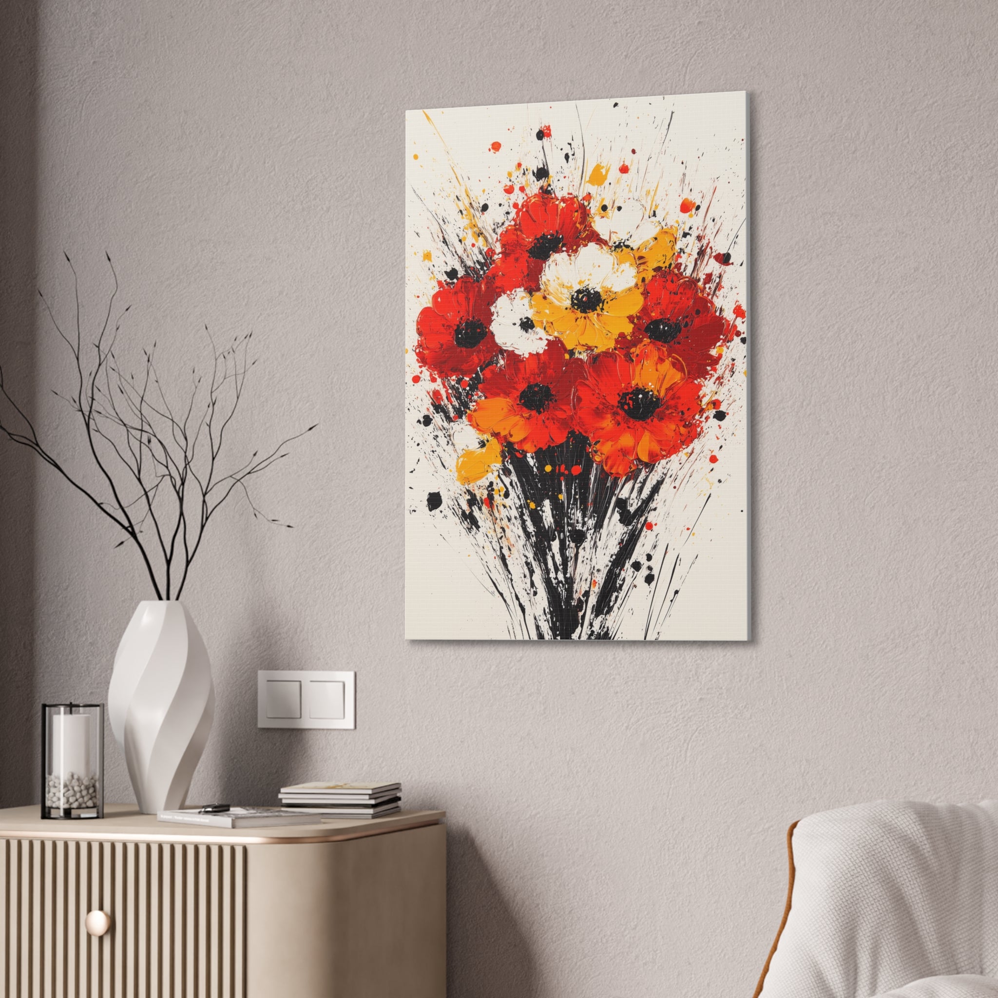 Red & Yellow Poppy Bouquet Canvas Art — Stretched Floral Wall Decor