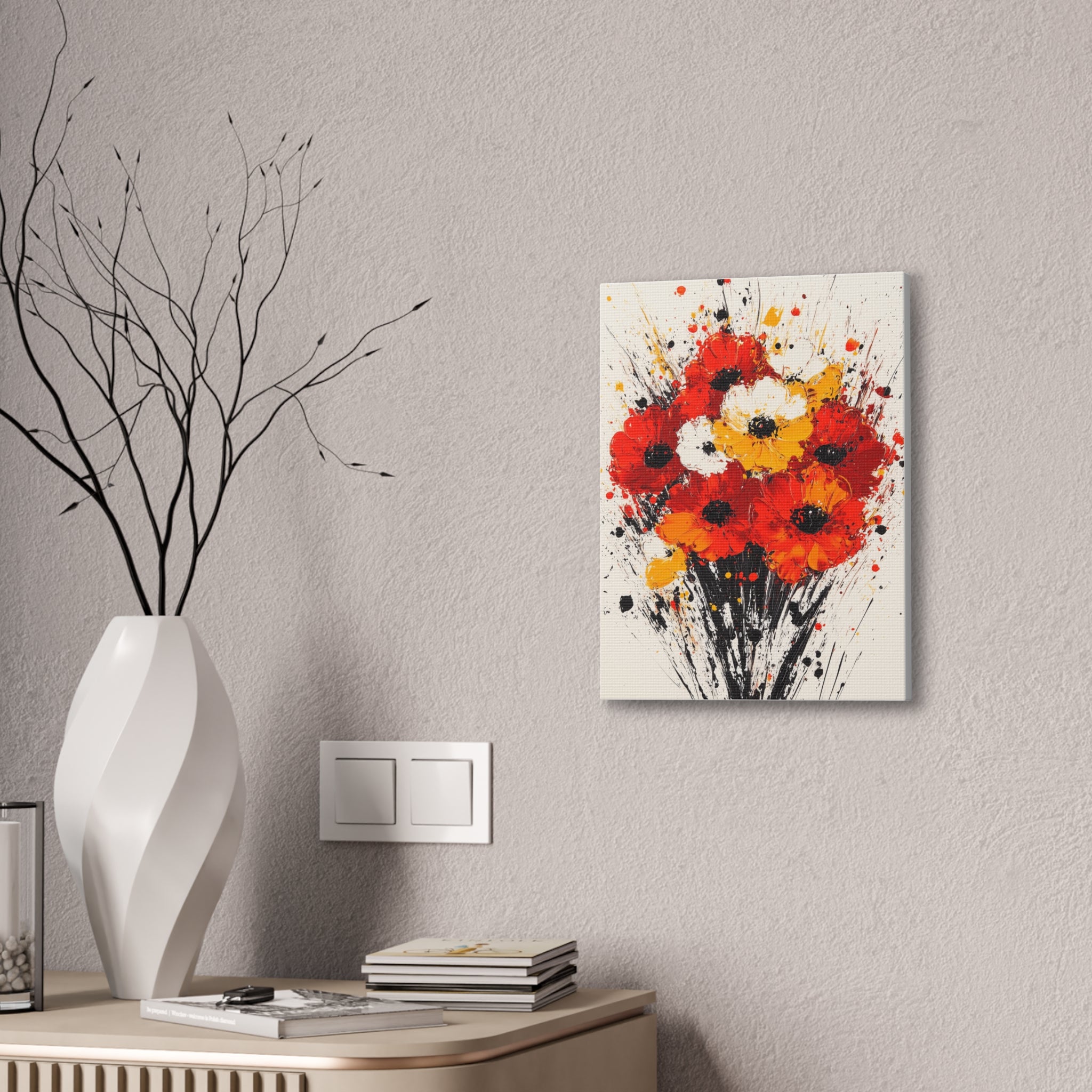 Red & Yellow Poppy Bouquet Canvas Art — Stretched Floral Wall Decor