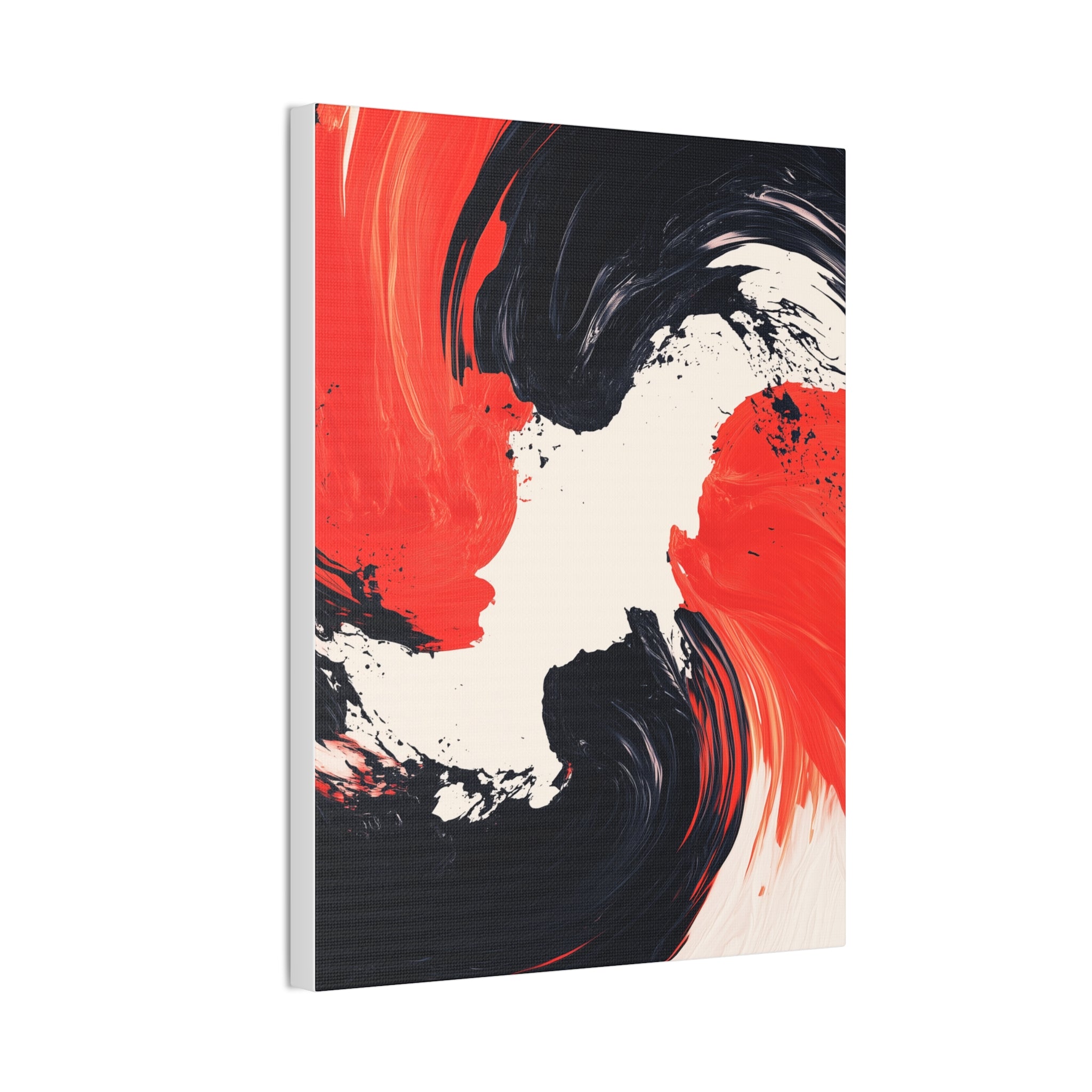 Abstract Red & Black Swirl Canvas Art – Modern Stretched Wall Decor