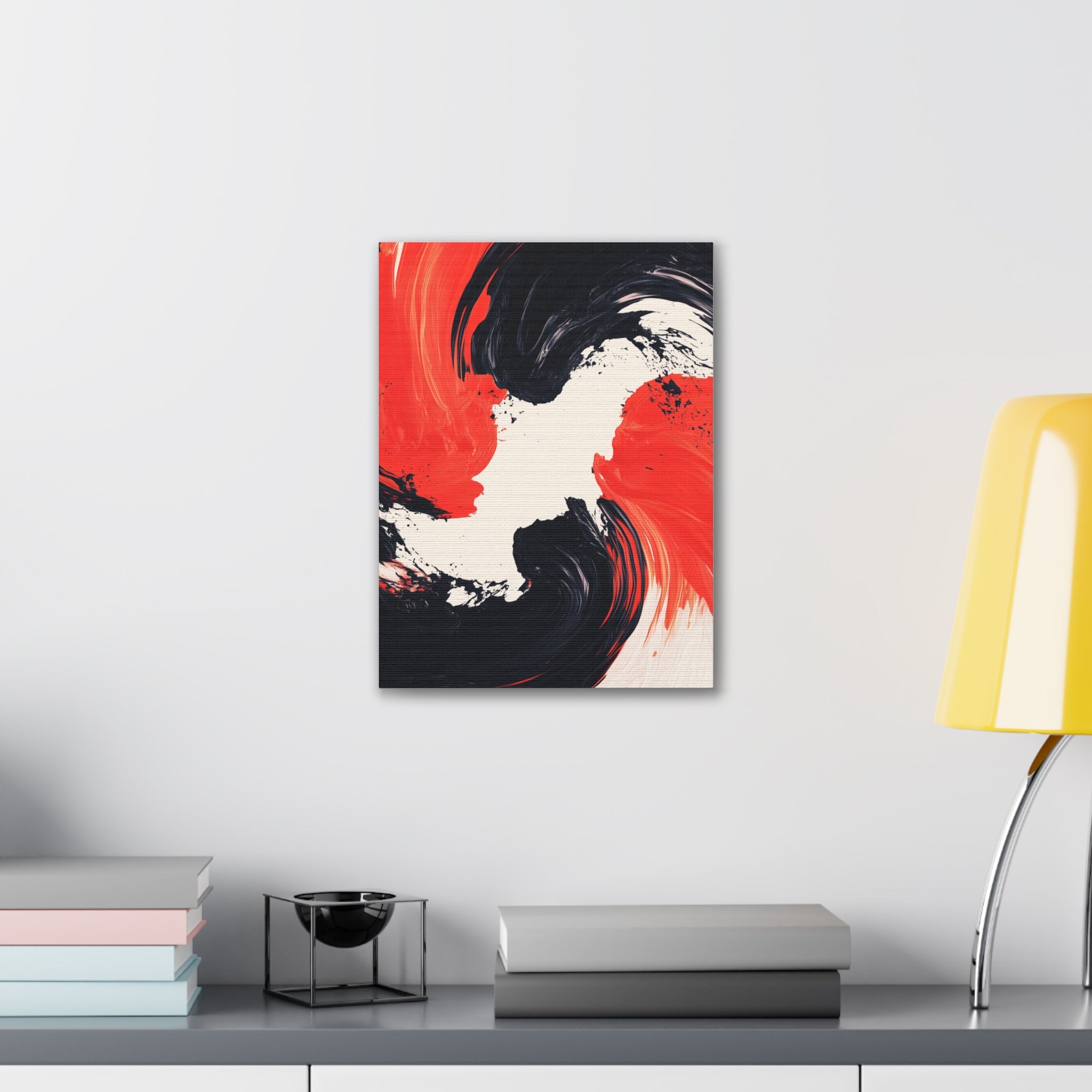 Abstract Red & Black Swirl Canvas Art – Modern Stretched Wall Decor