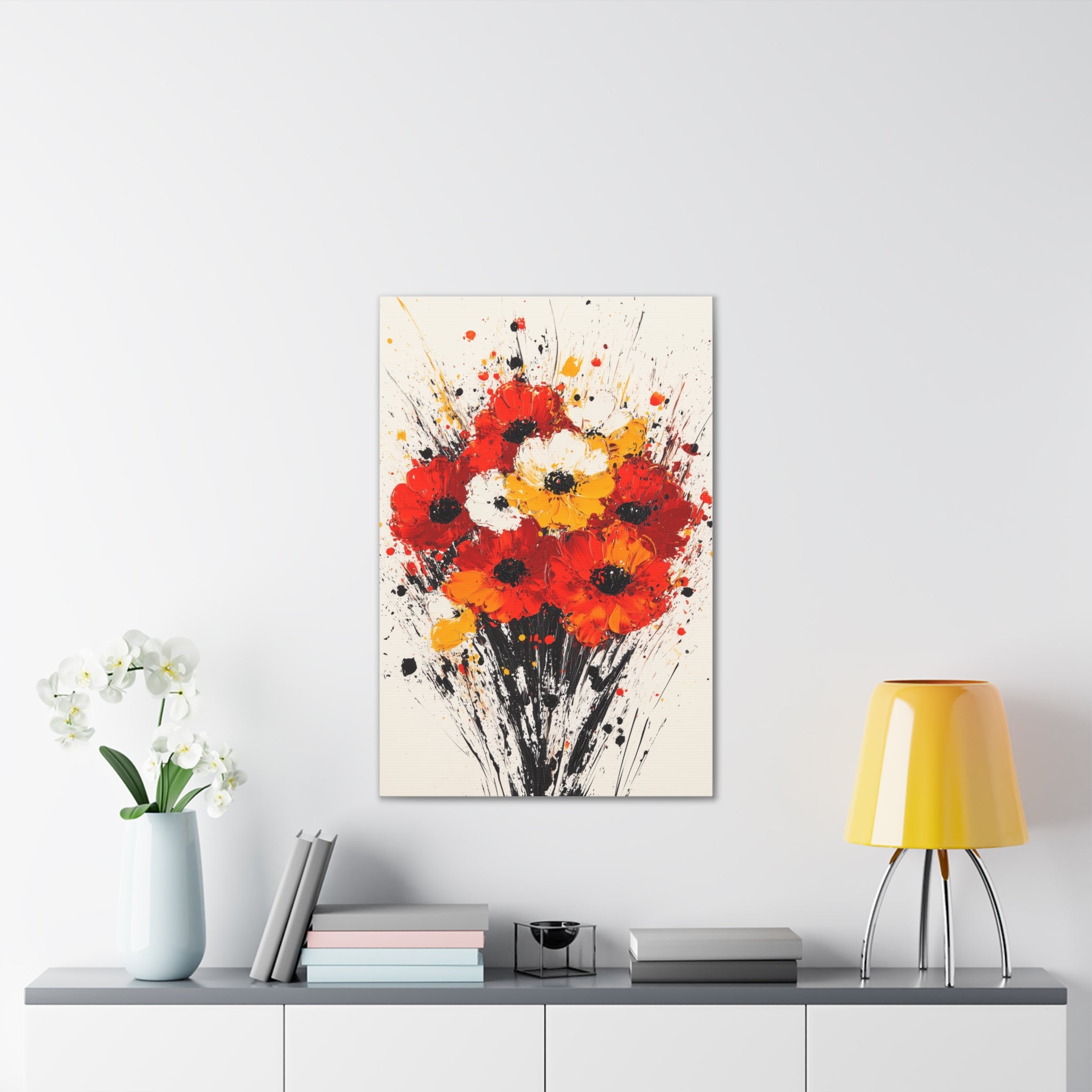 Red & Yellow Poppy Bouquet Canvas Art — Stretched Floral Wall Decor