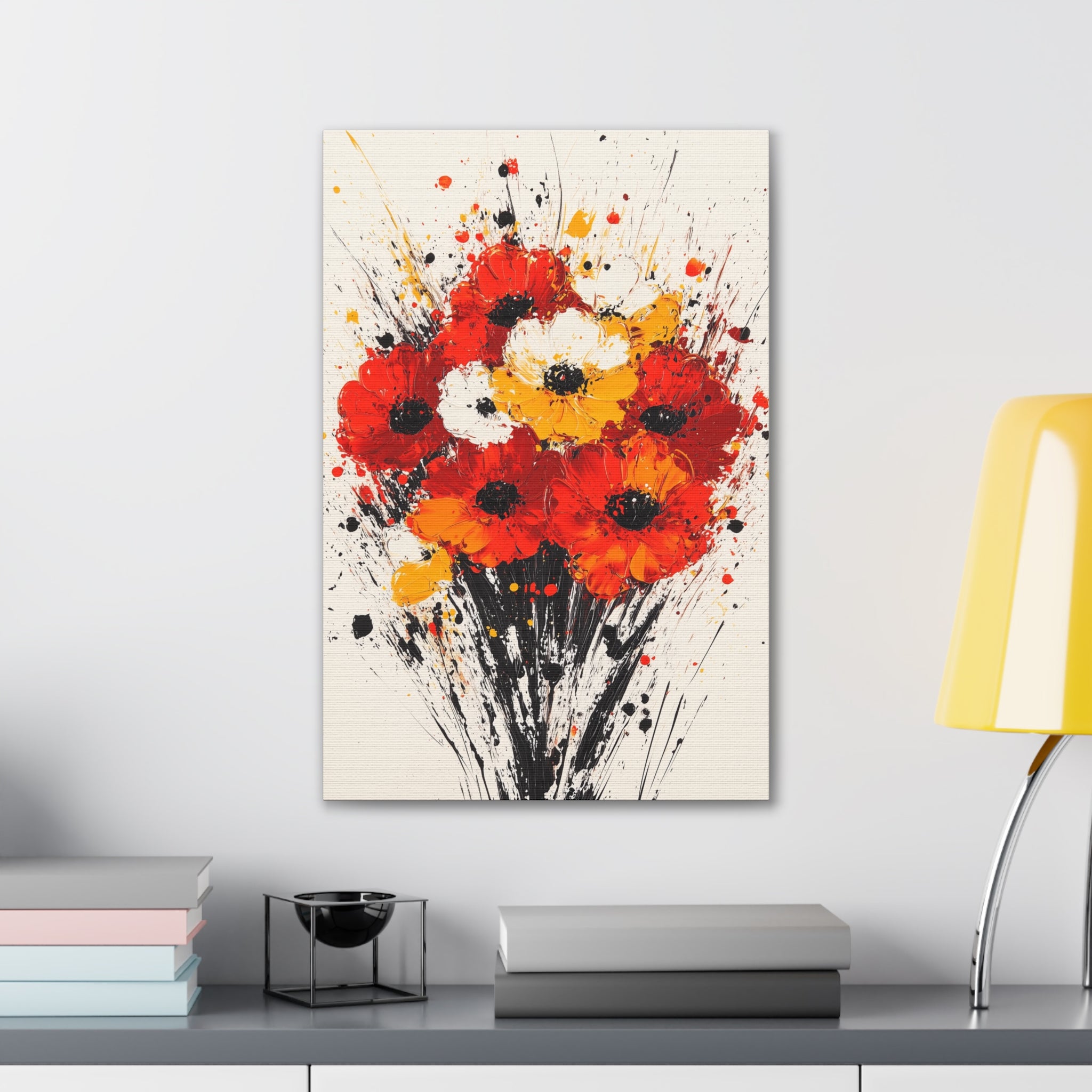 Red & Yellow Poppy Bouquet Canvas Art — Stretched Floral Wall Decor