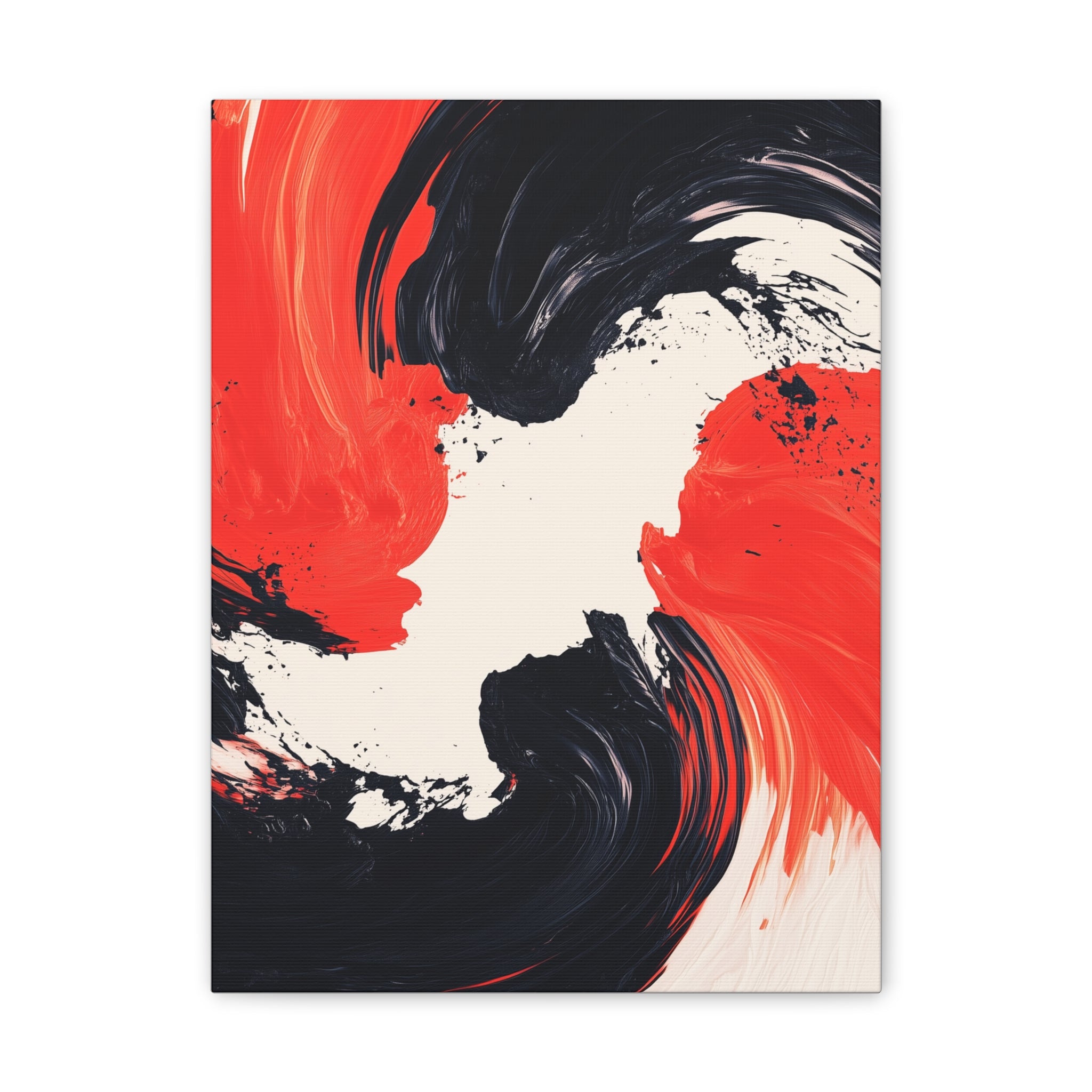 Abstract Red & Black Swirl Canvas Art – Modern Stretched Wall Decor