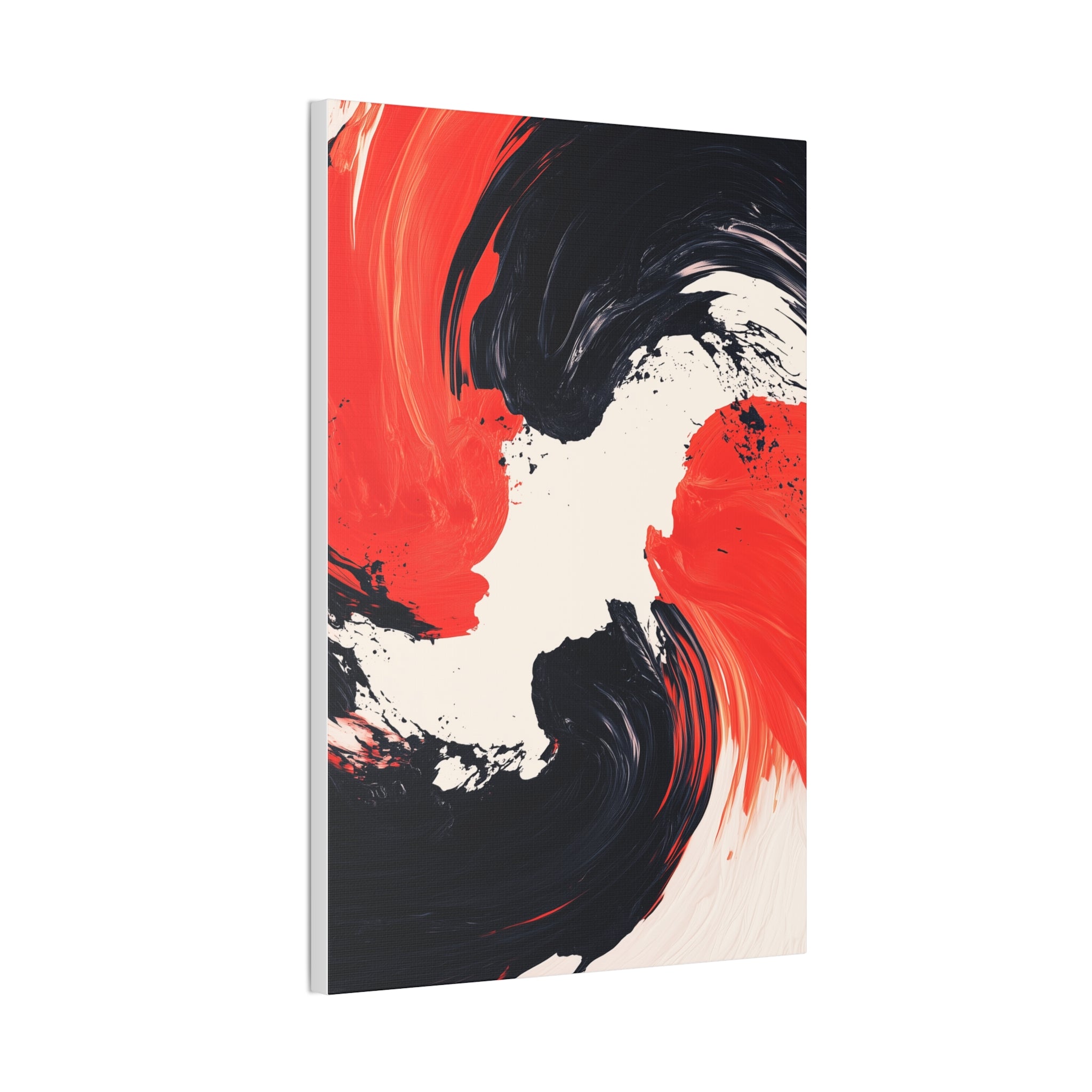 Abstract Red & Black Swirl Canvas Art – Modern Stretched Wall Decor