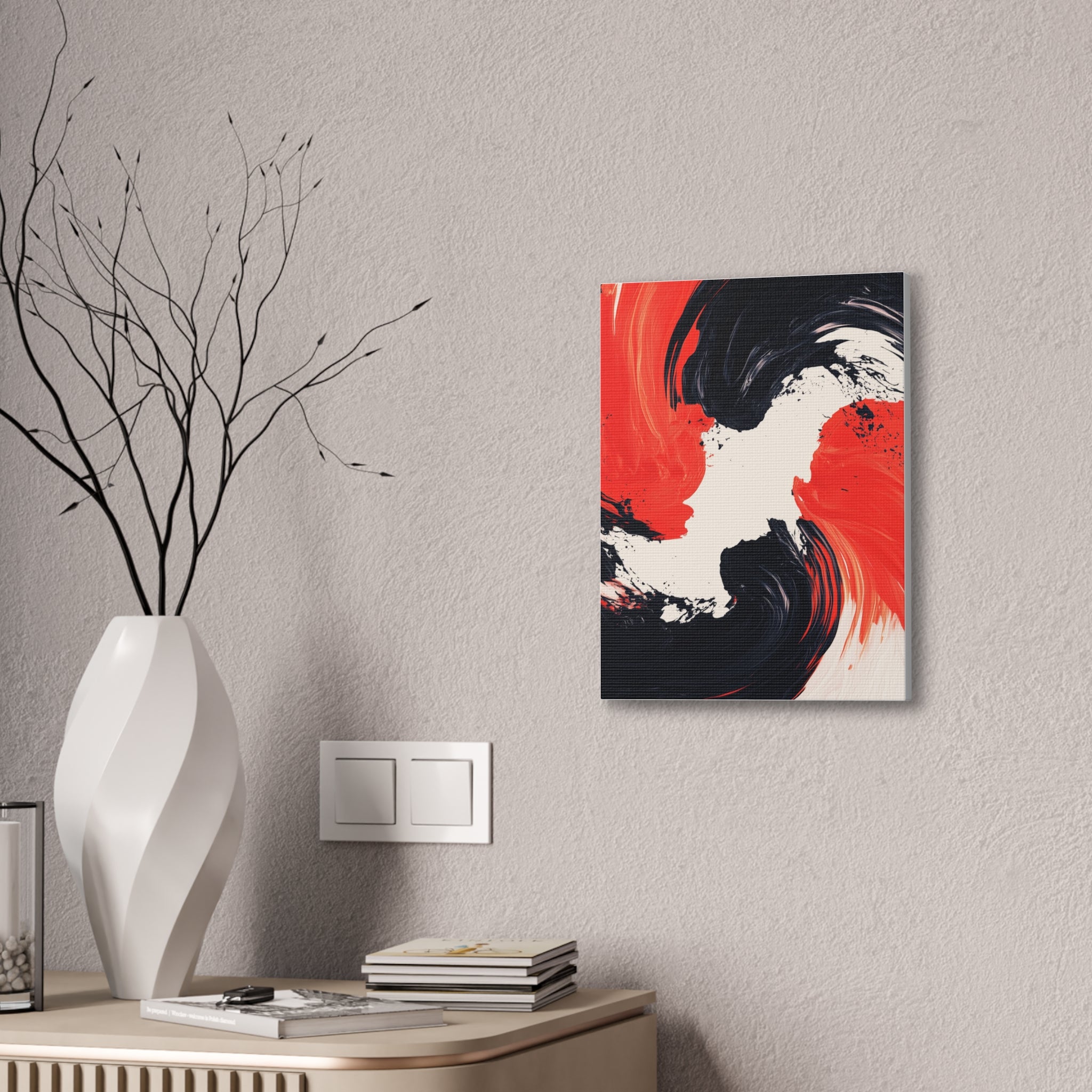 Abstract Red & Black Swirl Canvas Art – Modern Stretched Wall Decor
