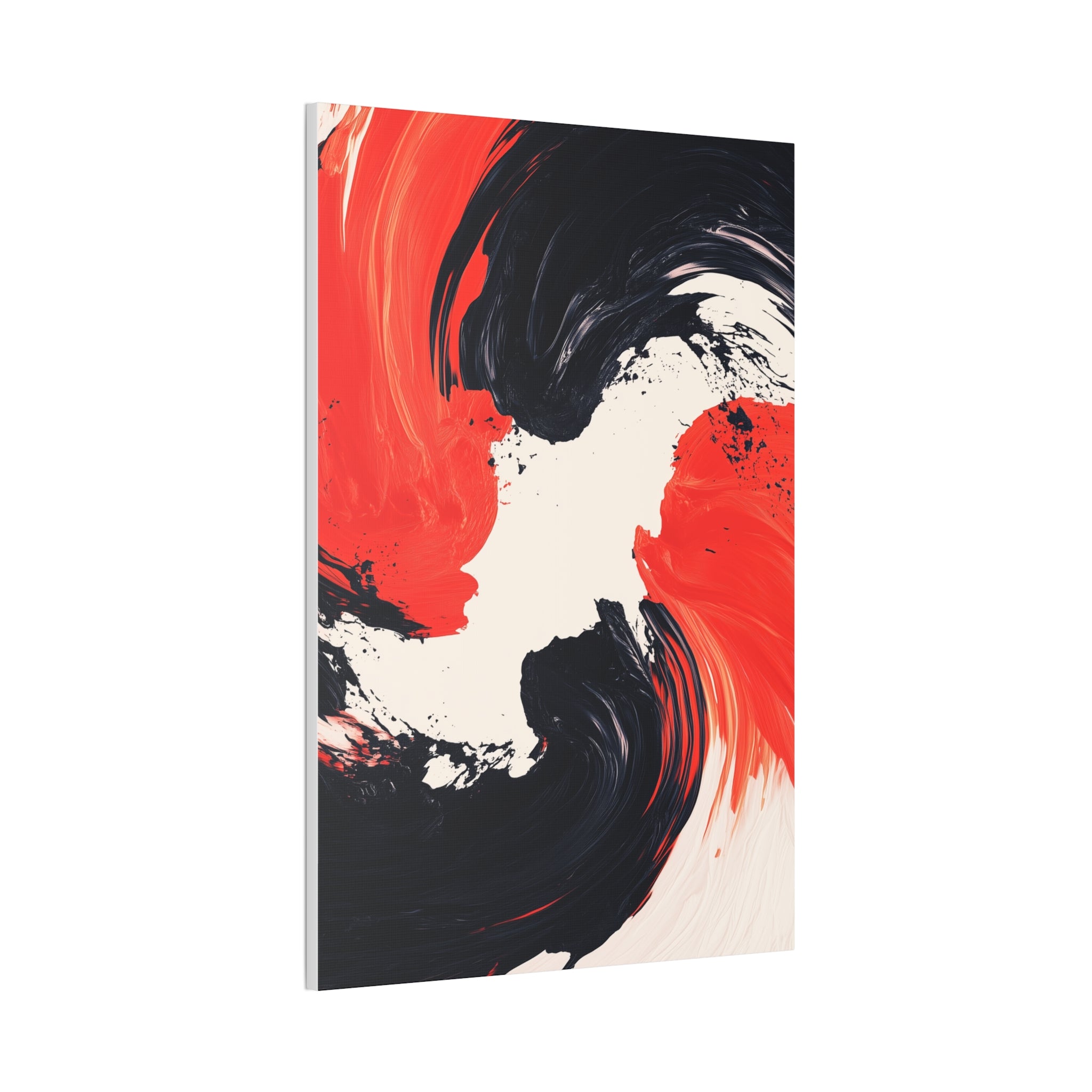 Abstract Red & Black Swirl Canvas Art – Modern Stretched Wall Decor